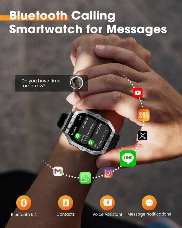 Alt view image 7 of 7 - Military Smart Watches for Men,2.02''Smartwatch Fitness Tracker Built-inGPS | Built-in GPS with Sleep Monitor/Heart Rate/100+ Sport Modes/Waterproof/Answer/Make Calls/Compatible for Android and iPhone
