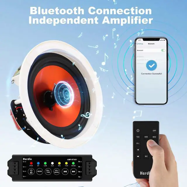 Alt view image 2 of 7 - 6.5" 600 Watts Bluetooth Ceiling Speakers Wireless Home Recessed Speaker System Suitable for Indoor,Kitchen,Home Theater,Bedroom,Office,Covered Patio4 Speakers