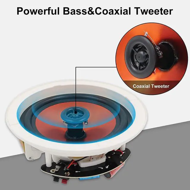 Alt view image 3 of 7 - 6.5" 600 Watts Bluetooth Ceiling Speakers Wireless Home Recessed Speaker System Suitable for Indoor,Kitchen,Home Theater,Bedroom,Office,Covered Patio4 Speakers