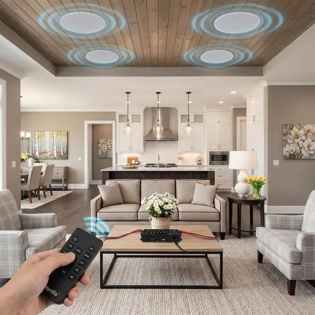 Alt view image 5 of 7 - 6.5" 600 Watts Bluetooth Ceiling Speakers Wireless Home Recessed Speaker System Suitable for Indoor,Kitchen,Home Theater,Bedroom,Office,Covered Patio4 Speakers