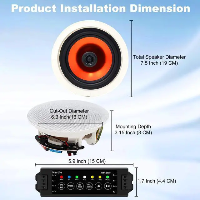 Alt view image 7 of 7 - 6.5" 600 Watts Bluetooth Ceiling Speakers Wireless Home Recessed Speaker System Suitable for Indoor,Kitchen,Home Theater,Bedroom,Office,Covered Patio4 Speakers
