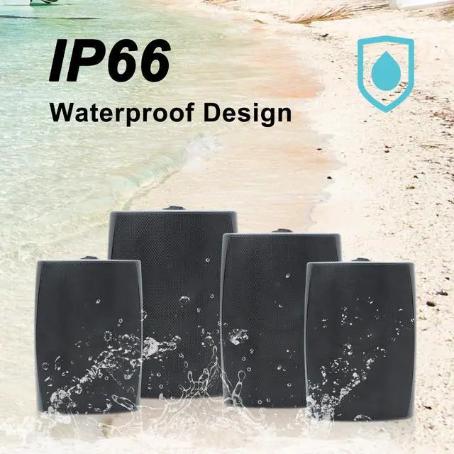 Alt view image 6 of 7 - 6.5 Inch 800W Outdoor Bluetooth Speakers Wired Waterproof with Multifunctional Amplifier, Wall Mount Speaker System for Patio Home Poolside Deck Backyard(2 Pairs,Black)