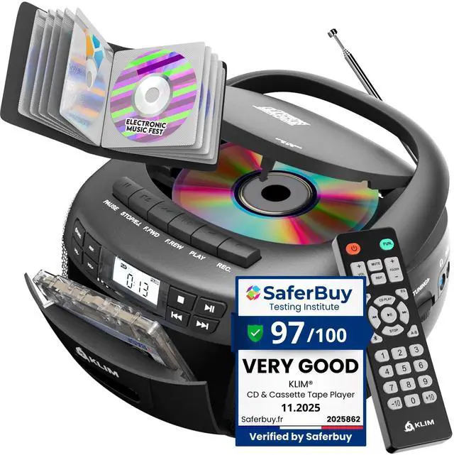 Main image of CD Player & Cassette Tape Player with Case, Bluetooth Boombox, AM/FM Radio, Stereo Sound, Remote, CD and Cassette Combo, Tape Recording, USB Drive, AUX, AC/DC Powered
