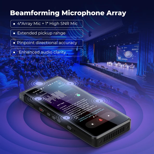 Alt view image 5 of 7 - PR1 AI Voice Recorder, Transcription & Translation with AI, 3.99 inch 64GB Smart Summarize, Offline AI Processing Note Taker for Meeting & Lectures, Translation for Business Travel, Black