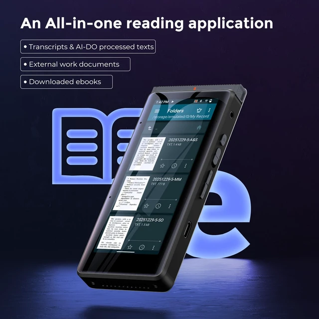 Alt view image 6 of 7 - PR1 AI Voice Recorder, Transcription & Translation with AI, 3.99 inch 64GB Smart Summarize, Offline AI Processing Note Taker for Meeting & Lectures, Translation for Business Travel, Black