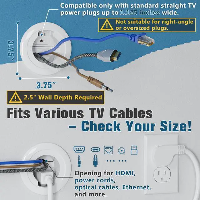 Alt view image 5 of 7 - in Wall Cable Management Kit, Power & Low Voltage Wire Organizer with Hole Saw Drill for Easy TV Wall Mounting, TV Cord Hider for Wall & Clean Look