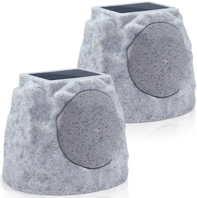 Main image of 2-Pack Rock Speakers Outdoor Water-Resistant IP44, Multi-Sync Up to 100 Speakers, Solar-Powered Rock Speaker with Light for Patio Garden Party Pool Deck Yard Outside