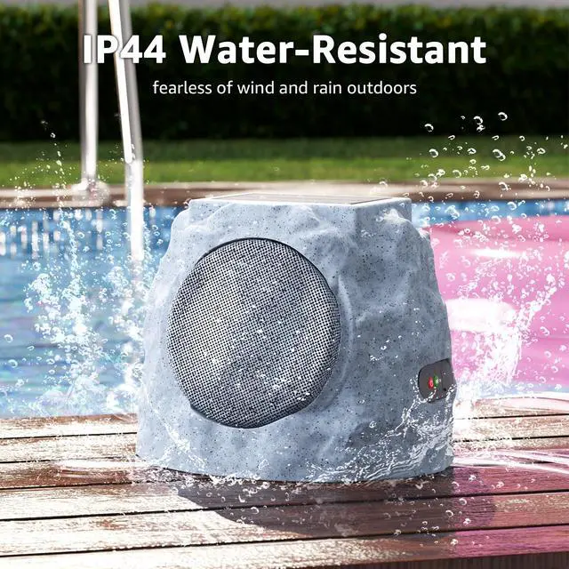 Alt view image 4 of 7 - 2-Pack Rock Speakers Outdoor Water-Resistant IP44, Multi-Sync Up to 100 Speakers, Solar-Powered Rock Speaker with Light for Patio Garden Party Pool Deck Yard Outside