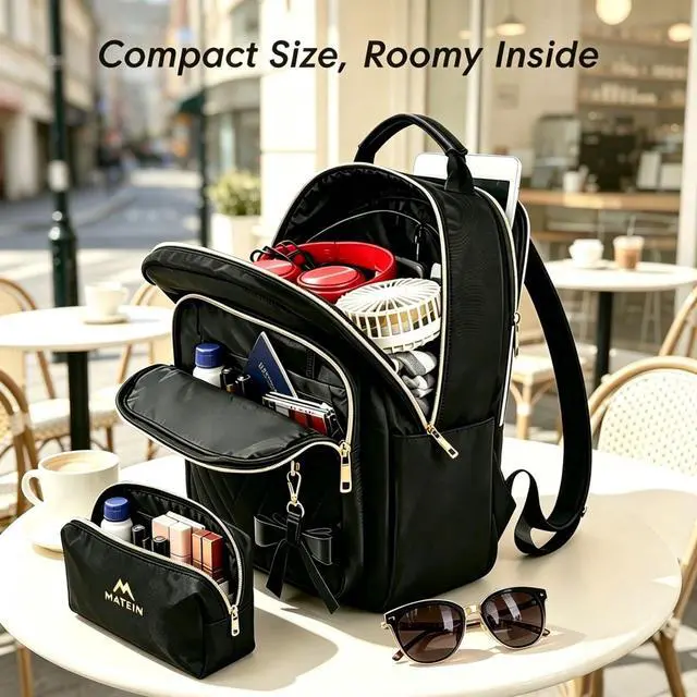 Alt view image 4 of 7 - Mini Backpack for Women, Stylish Daypack Purse, 2pcs Sets, Black | Waterproof Lightweight Small Bookbag, Casual Daily Shoulder Bag Mochilas Para Mujer, Lady Girls Gifts for Work Travel School