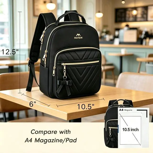 Alt view image 3 of 7 - Mini Backpack for Women, Stylish Daypack Purse, 2pcs Sets, Black | Waterproof Lightweight Small Bookbag, Casual Daily Shoulder Bag Mochilas Para Mujer, Lady Girls Gifts for Work Travel School