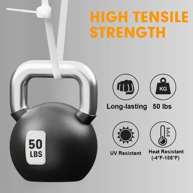 Alt view image 3 of 7 - Zip Ties, 1200pcs Cable Zip Ties 12 Inch, Heavy Duty White Plastic Wire Ties with 50lb Tensile Strength, Self-Locking Nylon Cable Ties, Wire Management for Indoor and Outdoor