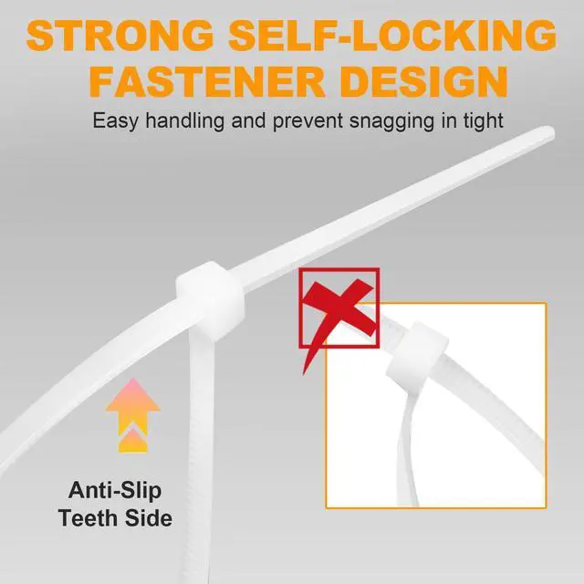 Alt view image 4 of 7 - Zip Ties, 1200pcs Cable Zip Ties 12 Inch, Heavy Duty White Plastic Wire Ties with 50lb Tensile Strength, Self-Locking Nylon Cable Ties, Wire Management for Indoor and Outdoor