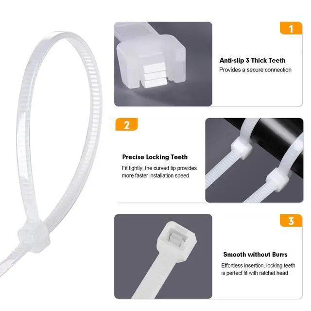 Alt view image 5 of 7 - Zip Ties, 1200pcs Cable Zip Ties 12 Inch, Heavy Duty White Plastic Wire Ties with 50lb Tensile Strength, Self-Locking Nylon Cable Ties, Wire Management for Indoor and Outdoor