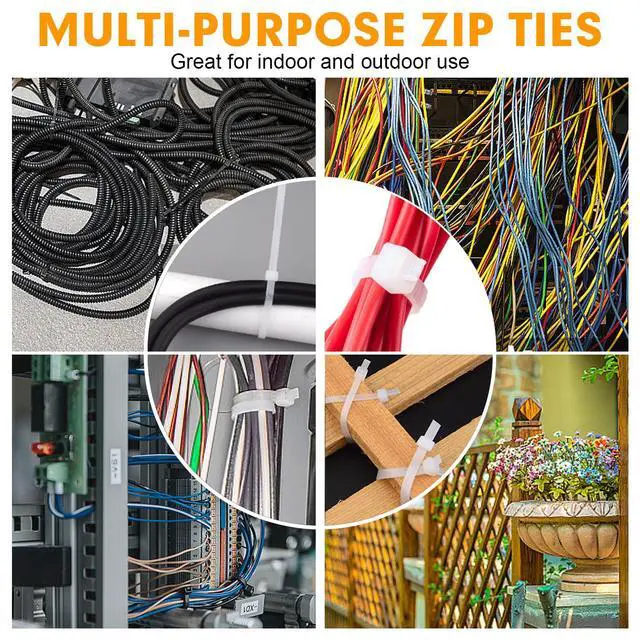 Alt view image 7 of 7 - Zip Ties, 1200pcs Cable Zip Ties 12 Inch, Heavy Duty White Plastic Wire Ties with 50lb Tensile Strength, Self-Locking Nylon Cable Ties, Wire Management for Indoor and Outdoor