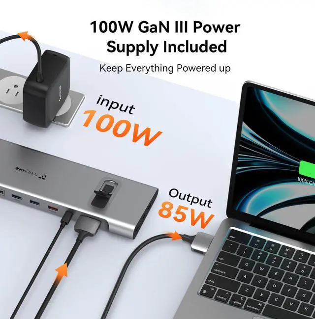 Alt view image 5 of 7 - 16-in-2 MacBook Docking Station Stand, 100W GaN, Dual 4K@60Hz | 2 HDMI, DisplayPort, 2.5Gbps Ethernet, 5 USB Ports,100W Charger, for Professionals and Remote Workers, MacBook Compatibility