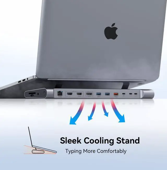 Alt view image 7 of 7 - 16-in-2 MacBook Docking Station Stand, 100W GaN, Dual 4K@60Hz | 2 HDMI, DisplayPort, 2.5Gbps Ethernet, 5 USB Ports,100W Charger, for Professionals and Remote Workers, MacBook Compatibility