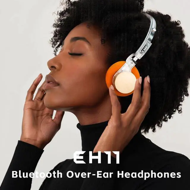 Alt view image 2 of 7 - EH11 Retro On-Ear Bluetooth Headphones, LDAC Hi-Res Wireless, Lightweight 92g, 30H Playtime, Dual Device Connection, App EQ & Gaming Mode, Built-in Mic, Transparent Black