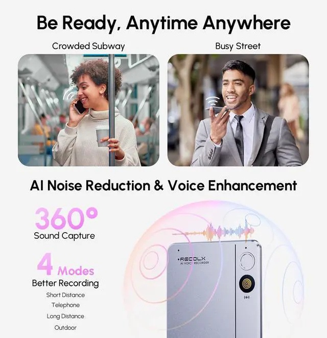 Alt view image 4 of 7 - AI Voice Recorder & Transcriber with GPT-5.2 Analysis 30-Hour Recording, 112-Language Speech-to-Text & Auto Summary for Meetings, Lectures & Interviews, Cyber Gray
