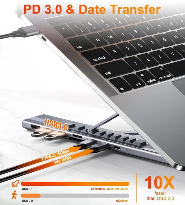 Alt view image 5 of 7 - USB C Laptop Docking Station Stand, 8 in 1 Hub 4K HDMI, Dock Stand | Laptop Dock Stand with 4K@60Hz, 2*USB A 3.0, PD 100W, USB-C Data, SD&TF, Dock Station Compatible with Acer/Dell XPS/HP/Mac