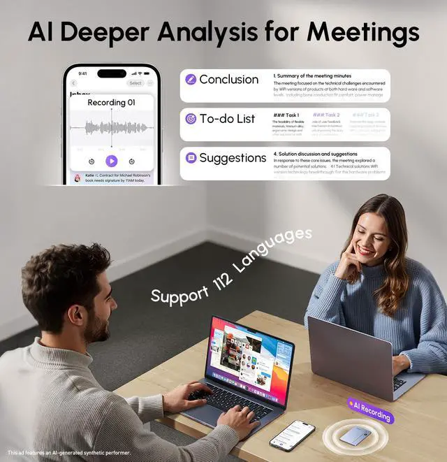 Alt view image 7 of 7 - AI Voice Recorder & Transcriber with GPT-5.2 Analysis 30-Hour Recording, 112-Language Speech-to-Text & Auto Summary for Meetings, Lectures & Interviews, Cyber Gray