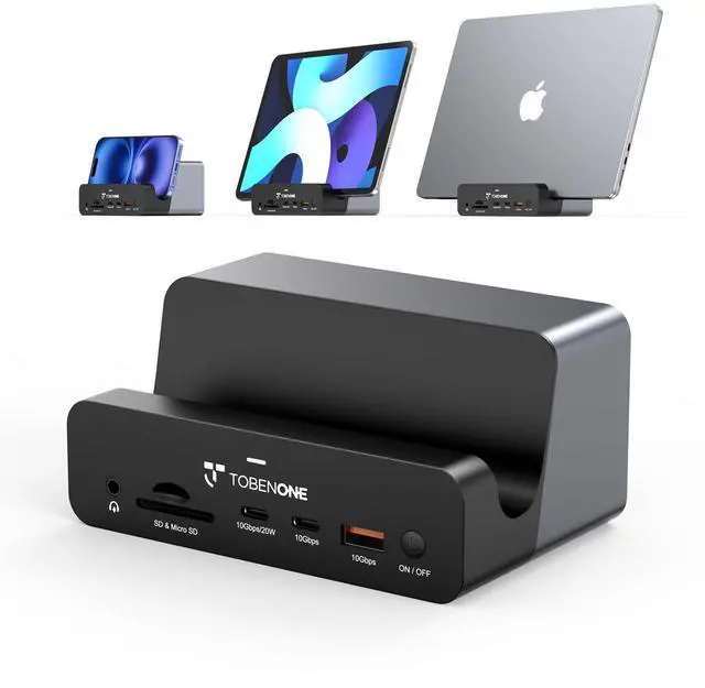 Main image of 18-in-2 MacBook Docking Station Dual Monitor 4K@60Hz, 150W Adapter | Plug and Play, Vertical Dock Stand for MacBook Pro/Air, 2 HDMI and DP, 7 USB, 2.5GbE, 2 Audio, Space-Saving for Home Office