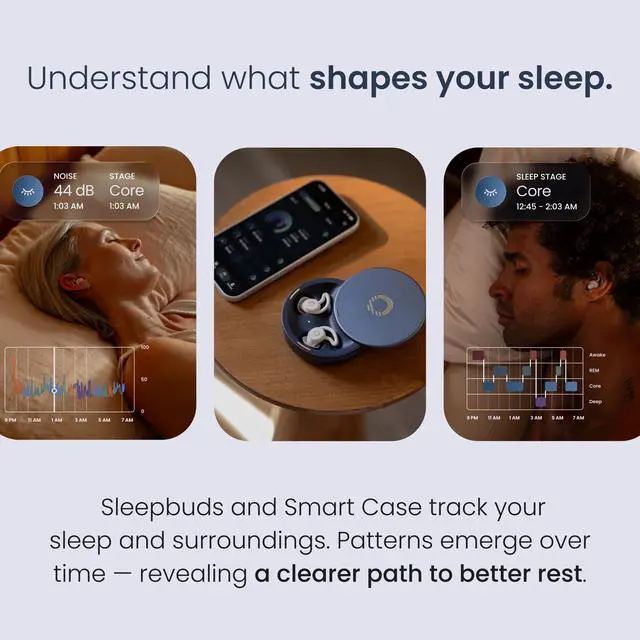 Alt view image 7 of 7 - Sleepbuds® 2 - Sleep Earbuds, Snoring & Noise Masking Headphones | All-Night Side-Sleeper Comfort, Ultra Small Fit, 14-hr Battery, 50+ Sleep Sounds, In-Ear Alarm, Reliable Bluetooth Connection