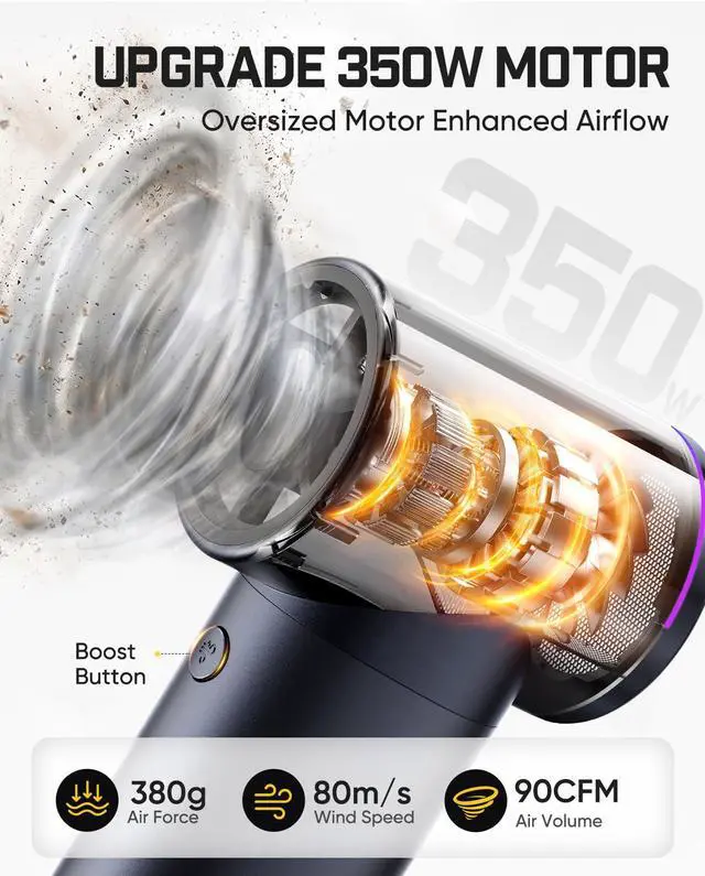 Alt view image 3 of 7 - B11 Apex Electric Air Duster | High-Performance Motor, 100-Speed Adjustable, One-Tap Booster, 42.12Wh Battery for PC, Workshop & Car Interior