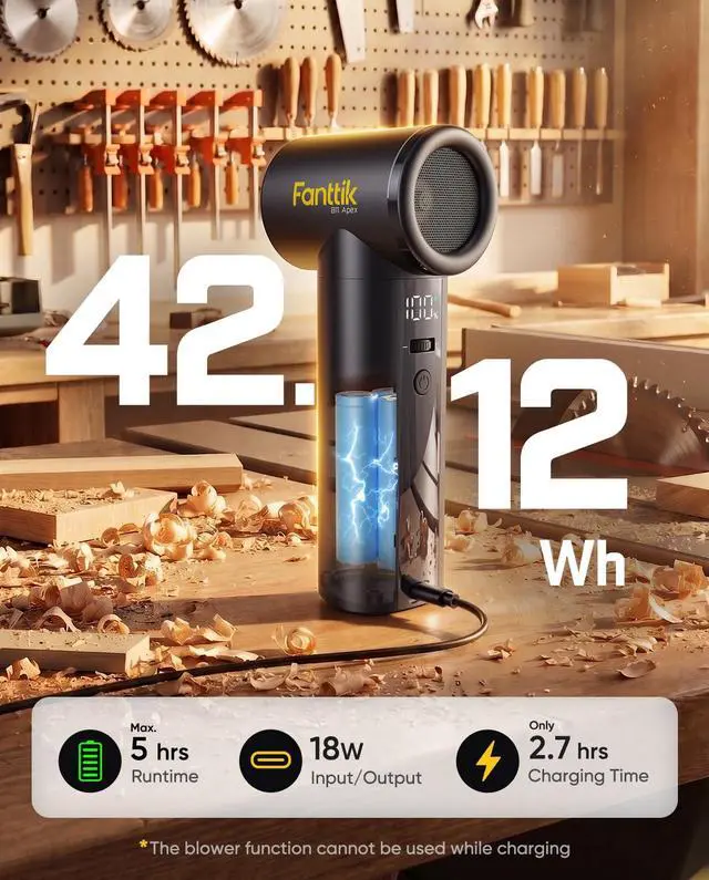 Alt view image 5 of 7 - B11 Apex Electric Air Duster | High-Performance Motor, 100-Speed Adjustable, One-Tap Booster, 42.12Wh Battery for PC, Workshop & Car Interior