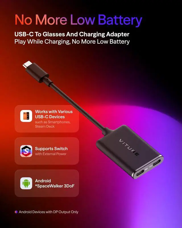 Alt view image 2 of 6 - USB-C to Glasses and Charging Adapter, Charge and Play, Switch, Steam Deck
