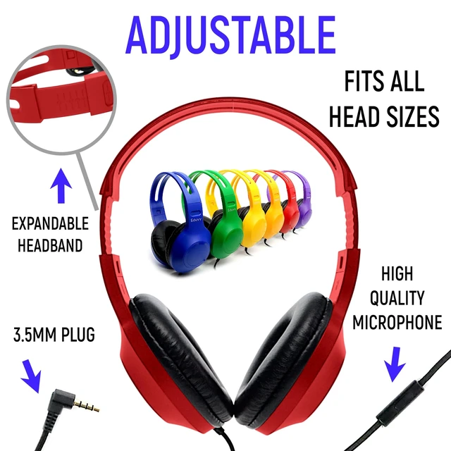 Alt view image 4 of 6 - Bulk Headphones for Classroom with Microphone, Heavy-Duty School Pack Wired Headphones for Students. Teacher Must Haves Supplies from Elementary to College (24 Pack Mixed Color)