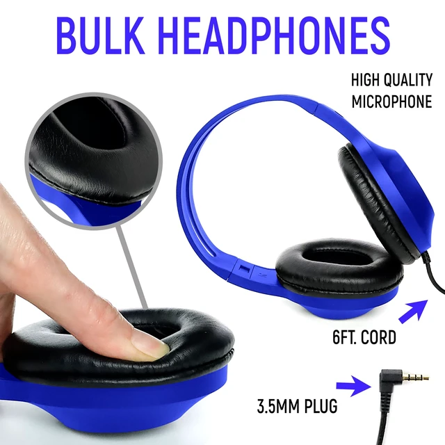 Alt view image 3 of 6 - Bulk Headphones for Classroom with Microphone, Heavy-Duty School Pack Wired Headphones for Students. Teacher Must Haves Supplies from Elementary to College (24 Pack Mixed Color)