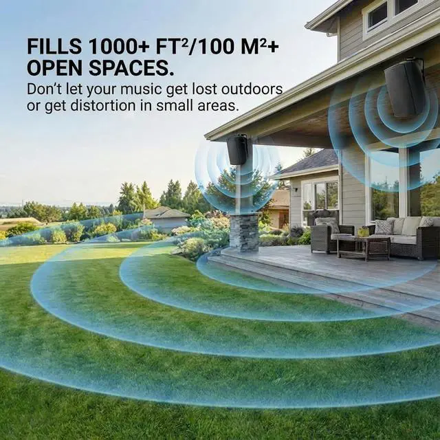 Alt view image 4 of 7 - 8 Inch 600W Outdoor Bluetooth Speakers Waterproof with Powerful Bass, TWS Pairing Wall Mount Durable Loud Sound System | Ideal for Large Spaces: Commercial Areas, Spacious Backyards (Black)