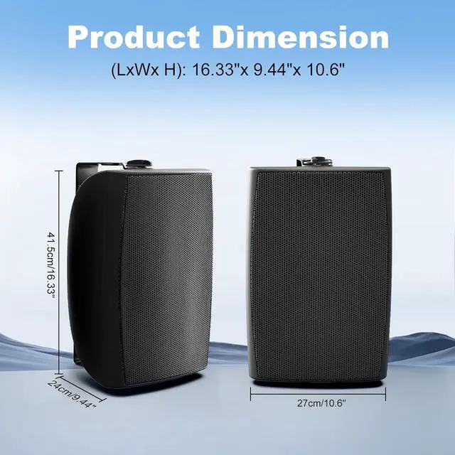 Alt view image 7 of 7 - 8 Inch 600W Outdoor Bluetooth Speakers Waterproof with Powerful Bass, TWS Pairing Wall Mount Durable Loud Sound System | Ideal for Large Spaces: Commercial Areas, Spacious Backyards (Black)
