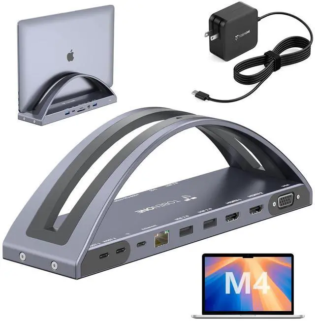 Main image of MacBook Pro/Air Docking Station Stand, Dual 4K HDMI, 100W Charger | Vertical Cooling Stand for M1-M5 Pro/Max, 2 HDMI, VGA, 5 USB, RJ45, Audio, Tidy Desk Dock for Design, Creative, Remote Work