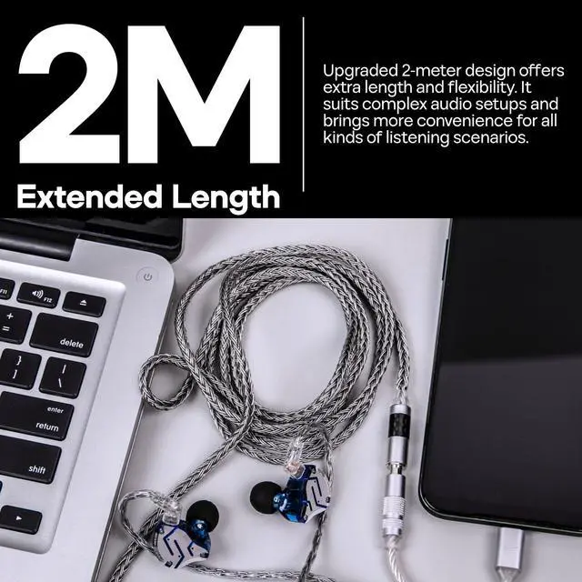 Alt view image 3 of 7 - Tripowin Zonie IEM Cable, 2m Long Earbud Cord, 16 Core Silver Plated Earphone Cable, in Ear Monitor Wire for Audiophile Musician (2Pin)