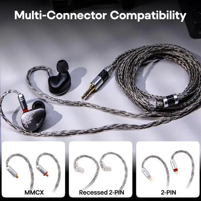 Alt view image 4 of 7 - Tripowin Zonie IEM Cable, 2m Long Earbud Cord, 16 Core Silver Plated Earphone Cable, in Ear Monitor Wire for Audiophile Musician (2Pin)
