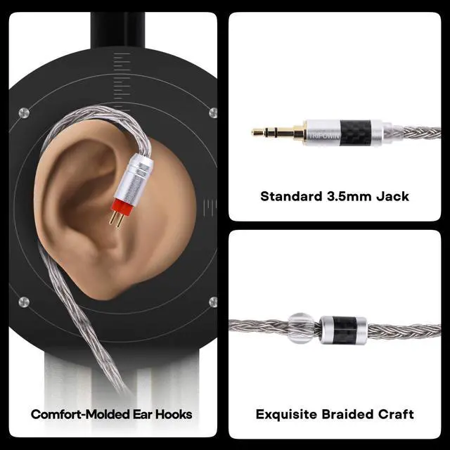 Alt view image 6 of 7 - Tripowin Zonie IEM Cable, 2m Long Earbud Cord, 16 Core Silver Plated Earphone Cable, in Ear Monitor Wire for Audiophile Musician (2Pin)