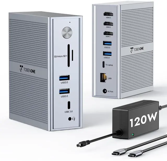 Main image of USB C Laptop Docking Station 3 Monitors, Triple 4K DisplayLink | 120W Power Adapter, 3X HDMI, 5X USB, Gigabit Etherne, for MacBook M1-M5/Windows Owners,Professional Multitasking,Home Office