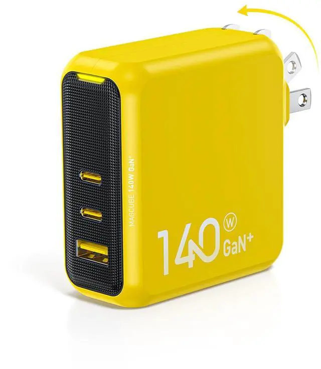 Main image of Magcube 140W USB C Charger PD3.1 3-Port GaN+ Laptop Wall Charger 100W Fast Charging Power Adapter Foldable Plug for MacBook Pro 16'', Dell XPS, iPad Pro, Galaxy, iPhone 17 Pro, Chromebook, Yellow