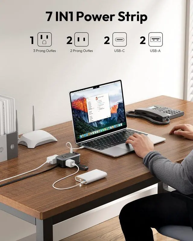 Alt view image 3 of 7 - GAN Ultra 65W USB Fast Charging Station, 7 in 1 Travel Power Strip with 3 Outlets 4 USB (2 C), Extension Cord 4ft, Travel Essentials, Cruise Essentials 2026,Compatible with MacBook, iPhone