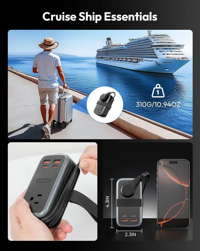 Alt view image 4 of 7 - GAN Ultra 65W USB Fast Charging Station, 7 in 1 Travel Power Strip with 3 Outlets 4 USB (2 C), Extension Cord 4ft, Travel Essentials, Cruise Essentials 2026,Compatible with MacBook, iPhone