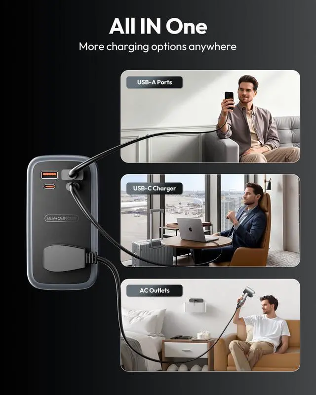Alt view image 7 of 7 - GAN Ultra 65W USB Fast Charging Station, 7 in 1 Travel Power Strip with 3 Outlets 4 USB (2 C), Extension Cord 4ft, Travel Essentials, Cruise Essentials 2026,Compatible with MacBook, iPhone