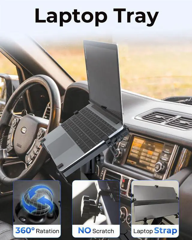 Alt view image 4 of 7 - Car Laptop Mount with 2 Cooling Fans, No-Drill Adjustable Vehicle Computer Mount for Trucks, Vans, Heavy Duty Aluminum Laptop Holder for Work on The Go