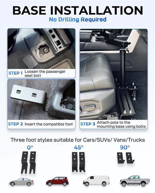 Alt view image 7 of 7 - Car Laptop Mount with 2 Cooling Fans, No-Drill Adjustable Vehicle Computer Mount for Trucks, Vans, Heavy Duty Aluminum Laptop Holder for Work on The Go