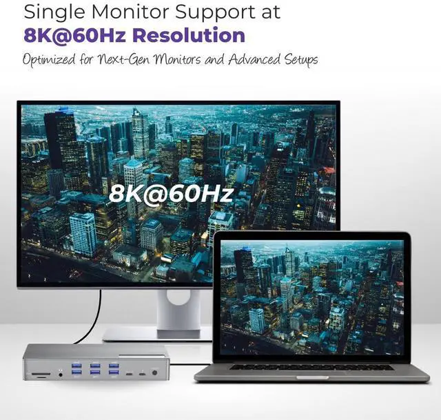 Alt view image 3 of 7 - Thunderbolt 4 MacBook Docking Station, DisplayLink21-in-1 USB-C Dock, 150W | Single 8K or Dual 4K@60Hz, 40Gbps Thunderbolt 4, USB-C/A Ports, 150W Charging, MacBook/Windows Compatible