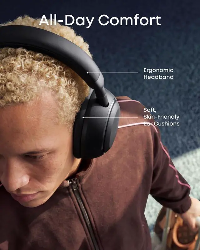 Alt view image 3 of 4 - Anker Space 2 Headphones with Protetive Case, Travel-Ready | Active Noise Cancelling, 50H Playtime, LDAC Hi-Res, Dual Connection, Clear Calls, Nap Mode, Wearing Detection, Fast Charging