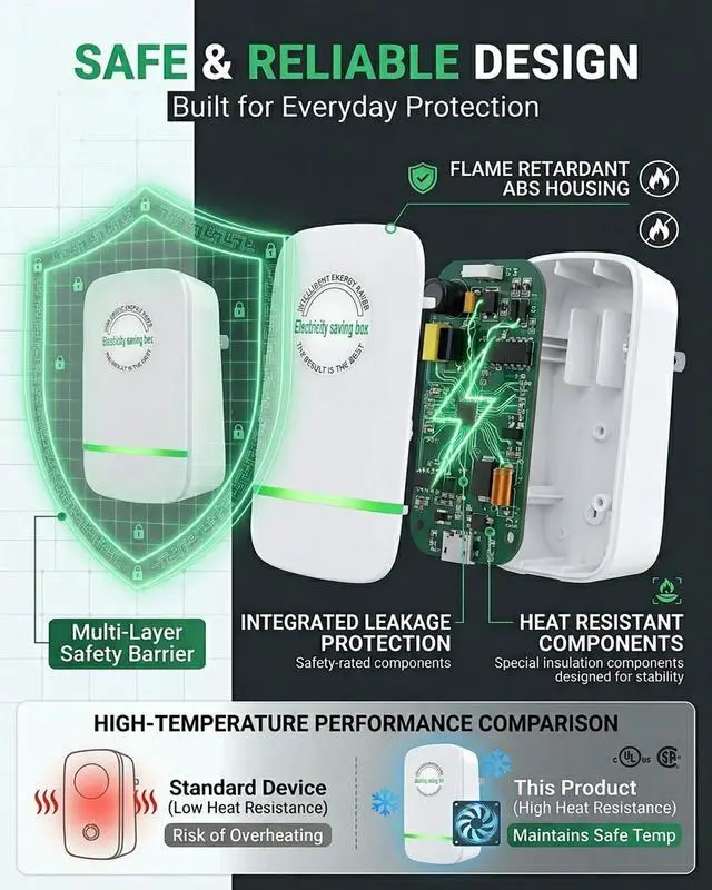 Alt view image 6 of 7 - Electricity Saving Box Energy Power Savings Device to Reduce Electric Bill Power Energy Electricity Factor Saver Smart Intelligent Plug in Home Office Surge Protector Strips Voltage Outlet