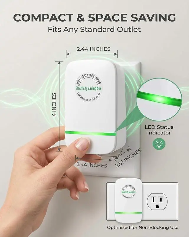 Alt view image 7 of 7 - Electricity Saving Box Energy Power Savings Device to Reduce Electric Bill Power Energy Electricity Factor Saver Smart Intelligent Plug in Home Office Surge Protector Strips Voltage Outlet