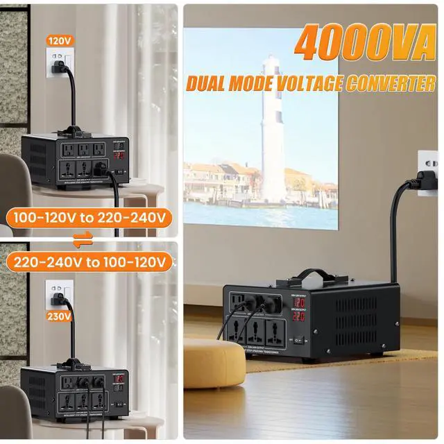 Alt view image 2 of 7 - 3000W Voltage Converter Transformer Step Up 110V/120V to220V/240V or Step Down 220V to 110V AC Power Converte, Circuit Breaker Protection, 3 US sockets, 3 Universal sockets, LCD Display