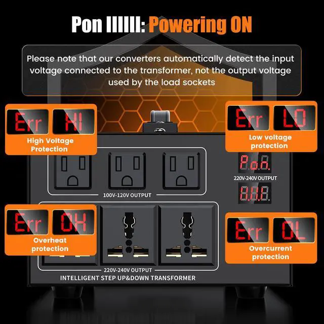 Alt view image 3 of 7 - 3000W Voltage Converter Transformer Step Up 110V/120V to220V/240V or Step Down 220V to 110V AC Power Converte, Circuit Breaker Protection, 3 US sockets, 3 Universal sockets, LCD Display